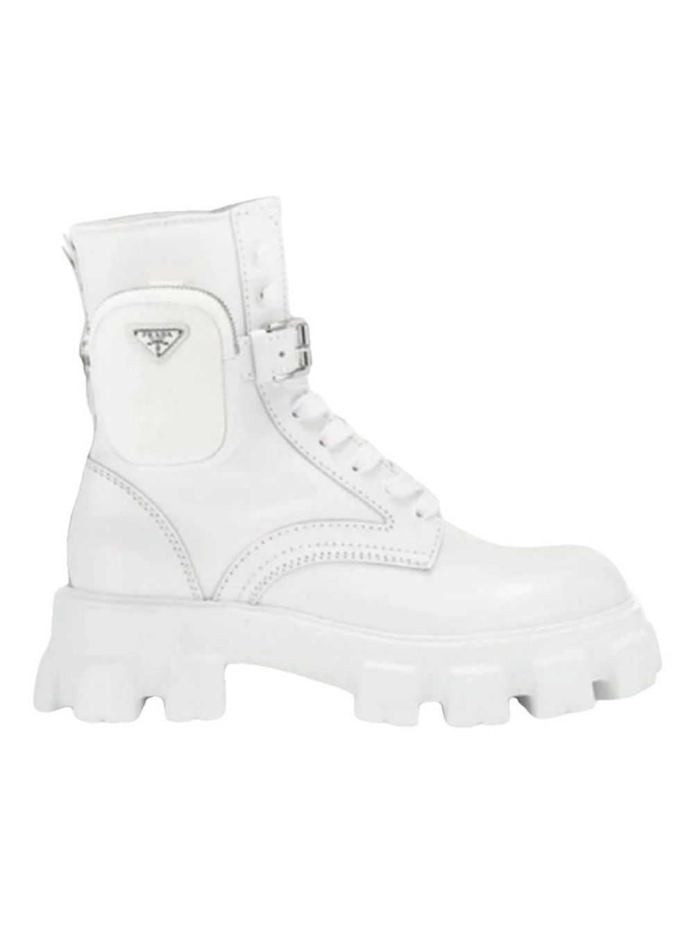 Prada Monolith Brushed Leather and Re-Nylon Boots White Men's Size UK 11/US 12